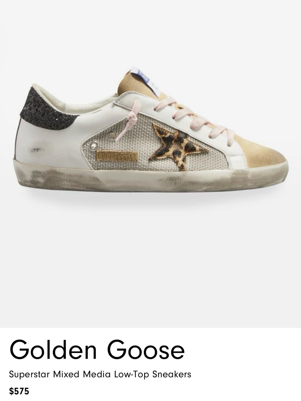 Golden Goose White, Tan & Leopard Star Low-Top Sneakers